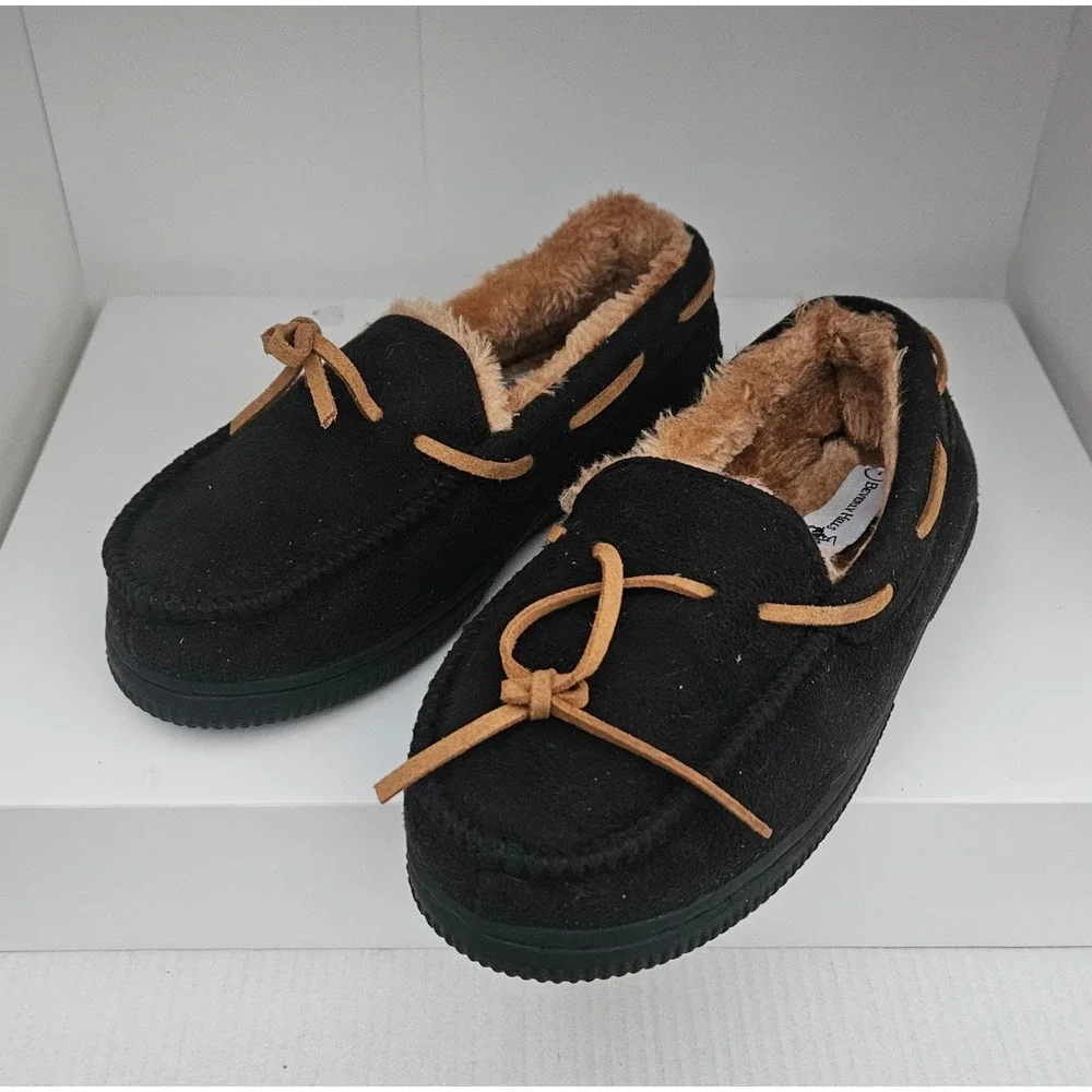 Beverly Hills Polo Club Moccasin Slippers Youth Size 1 Black Anti-Slip Sole
